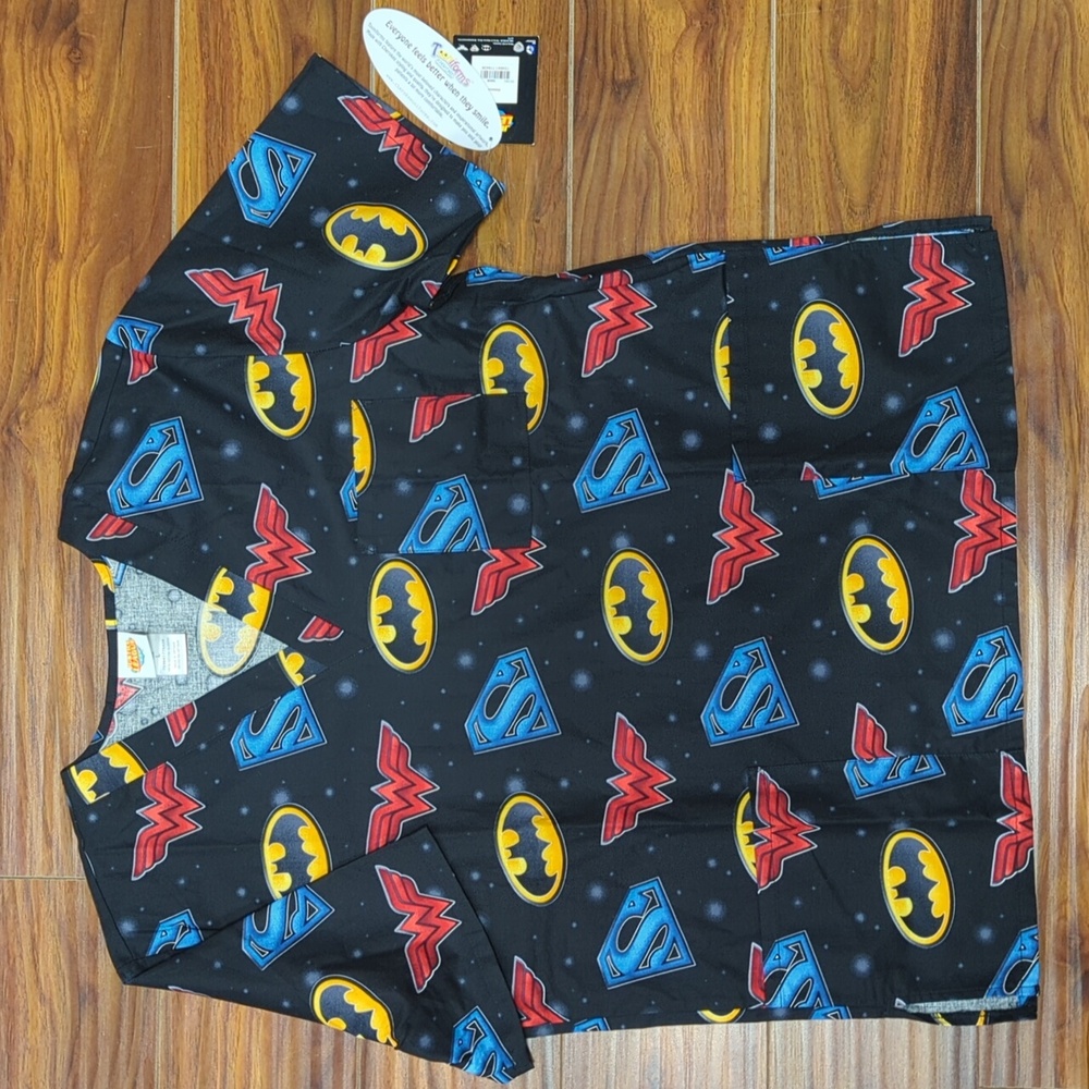 Cherokee Tooniform Batman Superman V-Neck Scrub Top TF701 DMAW